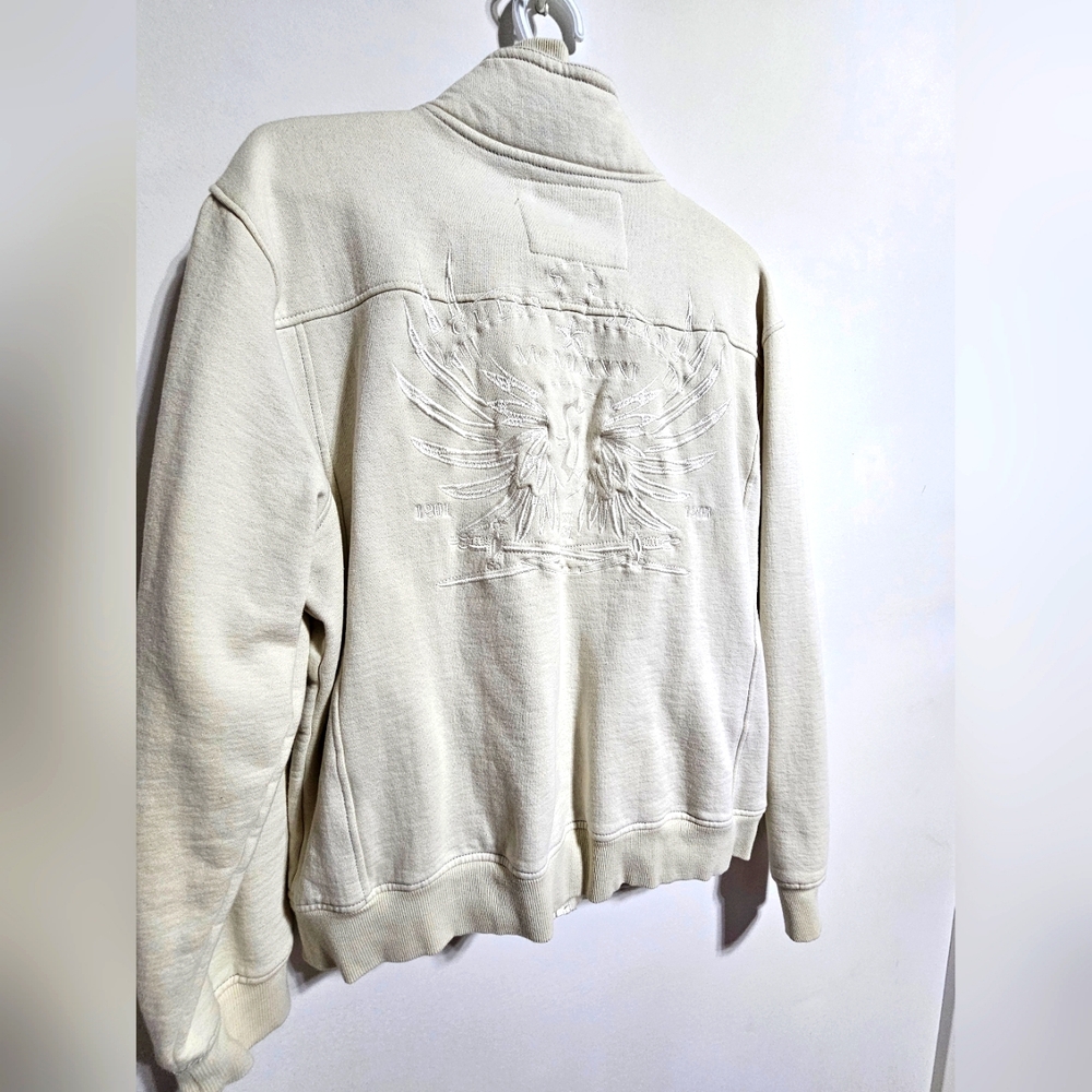 Guess Men's Embroidered Cream zip up Jacket. XL